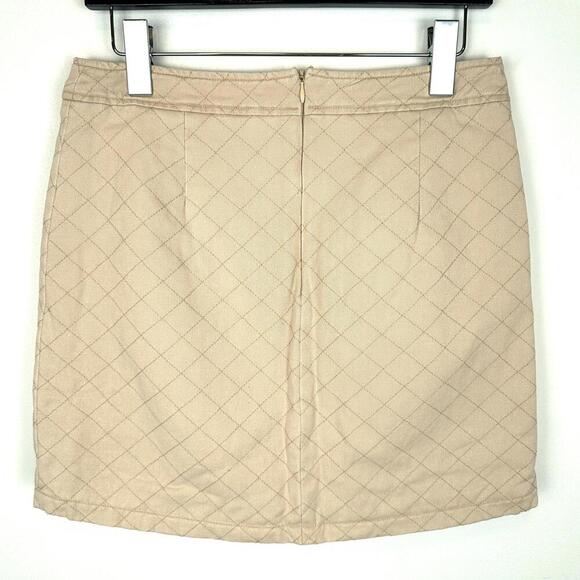 Anthropologie Fate Neutral Tan Lined + Quilted Mini Skirt Button Front SIZE M - Picture 2 of 6